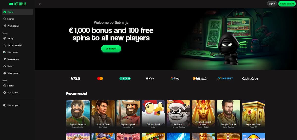 Neben einem rund um die Uhr erreichbaren Live-Chat punktet Betninja im direkten Vergleich mit den niedrigsten Umsatzbedingungen (30x) dieser Liste. Das macht es besonders leicht, das Guthaben in diesem Online Casino schnelle Auszahlung freizuspielen und Gewinne ohne künstliche Wartezeiten freizugeben.